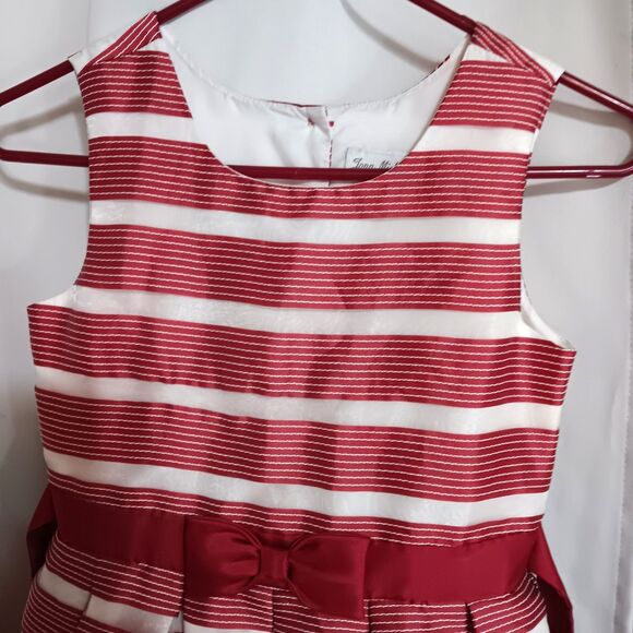 Jona Michelle Red White Stripe Party Dress Sleeveless with Faux Fur Shrug Sz 12 - Picture 4 of 13